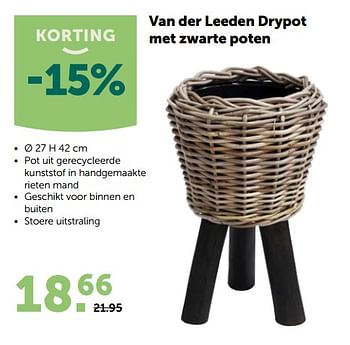 Promoties Van der leeden drypot met zwarte poten - Van der Leeden - Geldig van 21/10/2020 tot 31/10/2020 bij Aveve