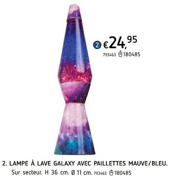 Promotions Lampe à lave galaxy avec paillettes mauve-bleu - Produit maison - Dreamland - Valide de 22/10/2020 à 06/12/2020 chez Dreamland