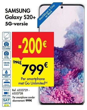 Promotions Samsung galaxy s20+ 5g-versie - Samsung - Valide de 21/10/2020 à 02/11/2020 chez Carrefour