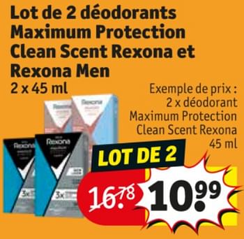 Promoties Déodorant maximum protection clean scent rexona - Rexona - Geldig van 20/10/2020 tot 25/10/2020 bij Kruidvat