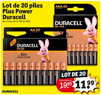 Promoties Lot de 20 piles plus power duracell - Duracell - Geldig van 20/10/2020 tot 25/10/2020 bij Kruidvat