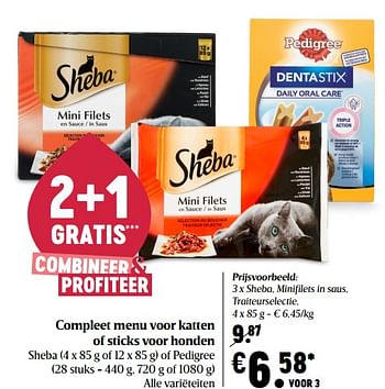 Promoties Compleet menu voor katten of sticks voor honden sheba of pedigree - Sheba - Geldig van 22/10/2020 tot 28/10/2020 bij Delhaize