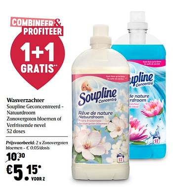 Promoties Wasverzachter soupline geconcentreerd - natuurdroom zonovergoten bloemen of verfrissende nevel - Soupline - Geldig van 22/10/2020 tot 28/10/2020 bij Delhaize