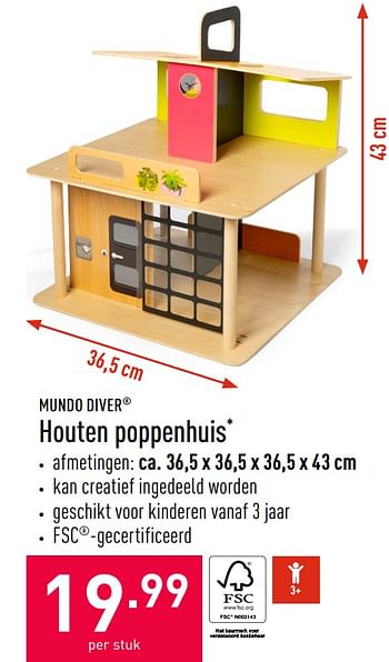 Promoties Houten poppenhuis - Mundo Diver - Geldig van 28/10/2020 tot 06/11/2020 bij Aldi
