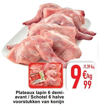 Promoties Plateaux lapin 6 demiavant - schotel 6 halve voorstukken van konijn - Huismerk - Cora - Geldig van 20/10/2020 tot 02/11/2020 bij Cora