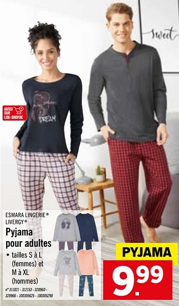 Promotions Pyjama pour adultes - Esmara Lingerie - Valide de 26/10/2020 à 31/10/2020 chez Lidl