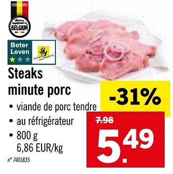 Promotions Steaks minute porc - Produit maison - Lidl - Valide de 26/10/2020 à 31/10/2020 chez Lidl