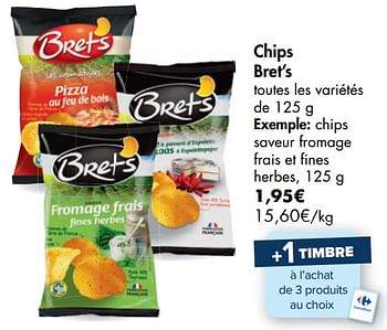 Promotions Chips bret`s chips saveur fromage frais et fines herbes - Bret's - Valide de 21/10/2020 à 02/11/2020 chez Carrefour