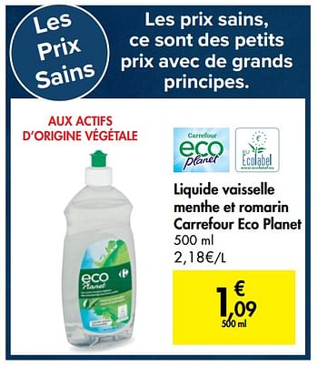 Promotions Liquide vaisselle menthe et romarin carrefour eco planet - Produit maison - Carrefour  - Valide de 21/10/2020 à 02/11/2020 chez Carrefour