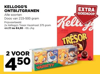 Promoties Kellogg`s tresor hazelnoot - Kellogg's - Geldig van 21/10/2020 tot 27/10/2020 bij Jumbo