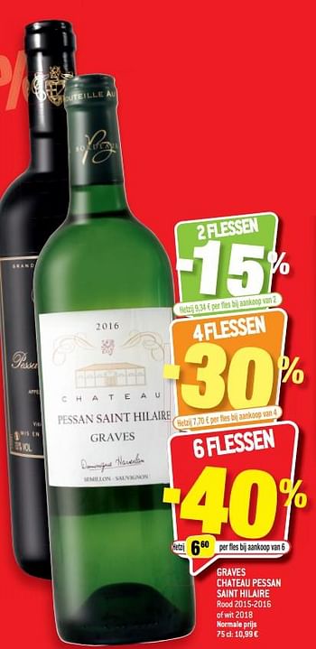 Promoties Graves chateau pessan saint hilaire rood 2015-2016 of wit 2018 - Rode wijnen - Geldig van 21/10/2020 tot 03/11/2020 bij Match