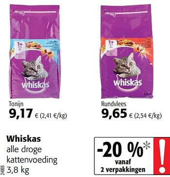 Promoties Whiskas alle droge kattenvoeding - Whiskas - Geldig van 21/10/2020 tot 03/11/2020 bij Colruyt