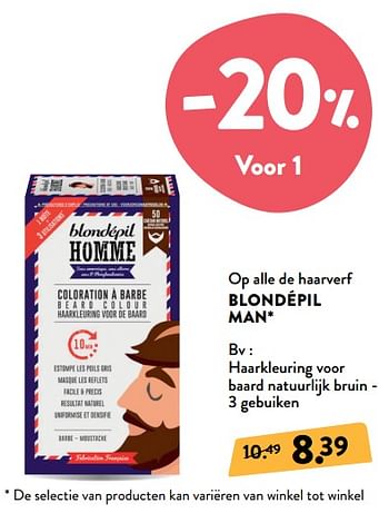 Promoties Haarkleuring voor baard natuurlijk bruin - Blondepil - Geldig van 21/10/2020 tot 03/11/2020 bij DI