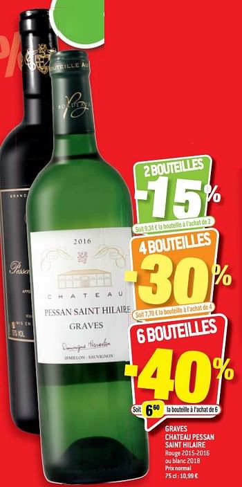 Promoties Graves chateau pessan saint hilaire rouge 2015-2016 ou blanc 2018 - Rode wijnen - Geldig van 21/10/2020 tot 03/11/2020 bij Match