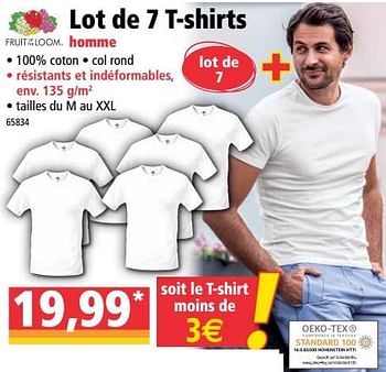 Promoties Lot de 7 t-shirts homme - Fruit of the Loom - Geldig van 28/10/2020 tot 03/11/2020 bij Norma