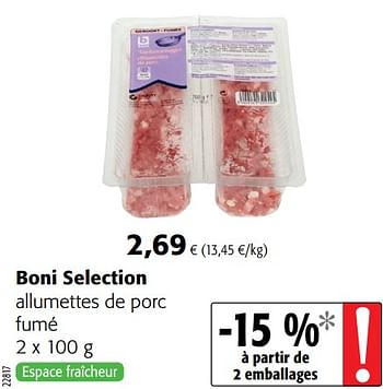 Promoties Boni selection allumettes de porc fumé - Boni - Geldig van 21/10/2020 tot 03/11/2020 bij Colruyt