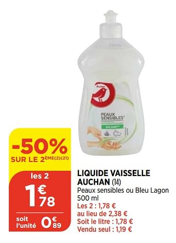 Promotions Liquide vaisselle auchan - Auchan - Valide de 28/10/2020 à 02/11/2020 chez Atac