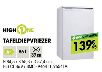 Promoties Highone tafeldiepvriezer hig ct 86 a+ bmc - HighOne - Geldig van 28/10/2020 tot 15/11/2020 bij Electro Depot