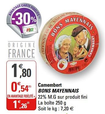 Promoties Camembert bons mayennais - Bons Mayennais - Geldig van 21/10/2020 tot 01/11/2020 bij G20