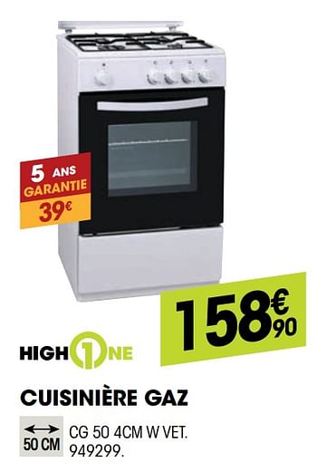 Promotions Highone cuisinière gaz cg 50 4cm w vet. - HighOne - Valide de 28/10/2020 à 15/11/2020 chez Electro Depot