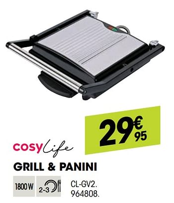 Promoties Cosylife grill + panini cl-gv2. - Cosylife - Geldig van 28/10/2020 tot 15/11/2020 bij Electro Depot