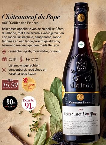 Promotions Châteauneuf du pape aop cellier des princes - Vins rouges - Valide de 26/10/2020 à 31/12/2020 chez Aldi