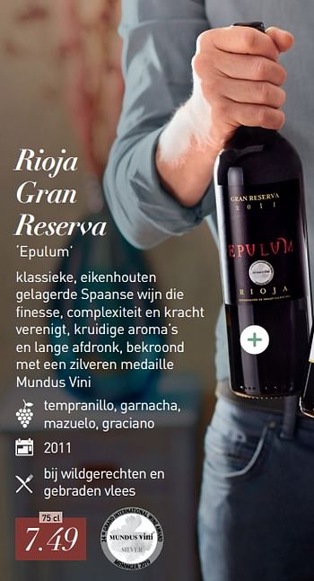 Promotions Rioja gran reserva epulum - Vins rouges - Valide de 26/10/2020 à 31/12/2020 chez Aldi