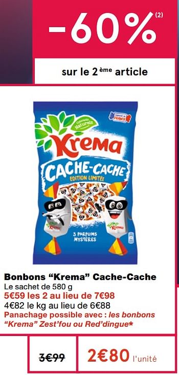 Promoties Bonbons krema cache-cache - Krema - Geldig van 21/10/2020 tot 01/11/2020 bij MonoPrix