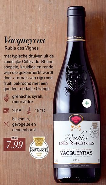 Promotions Vacqueyras rubis des vignes - Vins rouges - Valide de 26/10/2020 à 31/12/2020 chez Aldi