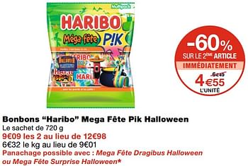 Promotions Bonbons haribo mega fête pik halloween - Haribo - Valide de 21/10/2020 à 01/11/2020 chez MonoPrix