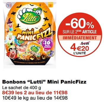Promotions Bonbons lutti mini panicfizz - Lutti - Valide de 21/10/2020 à 01/11/2020 chez MonoPrix