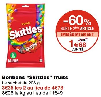 Promotions Bonbons skittles fruits - Skittles - Valide de 21/10/2020 à 01/11/2020 chez MonoPrix