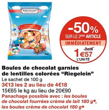 Promotions Boules de chocolat garnies de lentilles colorées riegelein - Riegelein - Valide de 21/10/2020 à 01/11/2020 chez MonoPrix
