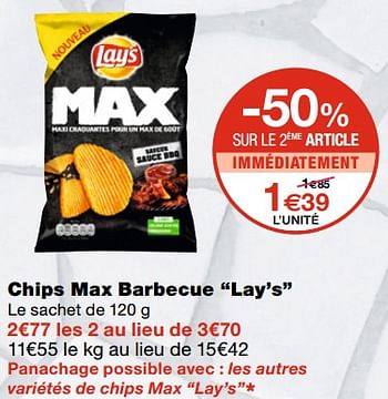 Promotions Chips max barbecue lay`s - Lay's - Valide de 21/10/2020 à 01/11/2020 chez MonoPrix
