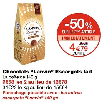 Promotions Chocolats lanvin escargots lait - Lanvin - Valide de 21/10/2020 à 01/11/2020 chez MonoPrix