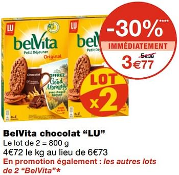 Promotions Belvita chocolat lu - Lu - Valide de 21/10/2020 à 01/11/2020 chez MonoPrix