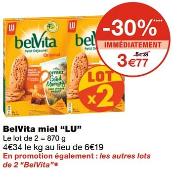 Promotions Belvita miel lu - Lu - Valide de 21/10/2020 à 01/11/2020 chez MonoPrix