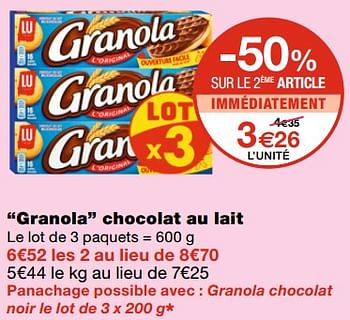 Promotions Granola chocolat au lait - Lu - Valide de 21/10/2020 à 01/11/2020 chez MonoPrix