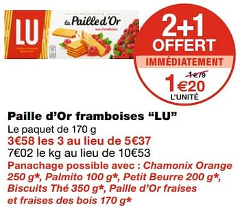 Promoties Paille d`or framboises lu - Lu - Geldig van 21/10/2020 tot 01/11/2020 bij MonoPrix
