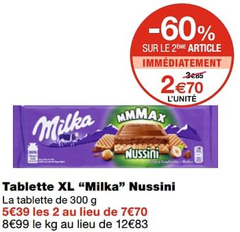 Promotions Tablette xl milka nussini - Milka - Valide de 21/10/2020 à 01/11/2020 chez MonoPrix