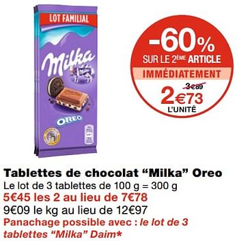 Promotions Tablettes de chocolat milka oreo - Milka - Valide de 21/10/2020 à 01/11/2020 chez MonoPrix
