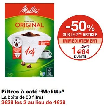Promotions Filtres à café melitta - Melitta - Valide de 21/10/2020 à 01/11/2020 chez MonoPrix