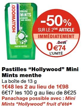 Promotions Pastilles hollywood mini mints menthe - Hollywood - Valide de 21/10/2020 à 01/11/2020 chez MonoPrix