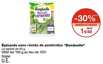 Promotions Épinards sans résidu de pesticides bonduelle - Bonduelle - Valide de 21/10/2020 à 01/11/2020 chez MonoPrix