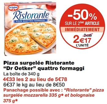 Promotions Pizza surgelée ristorante dr oetker quattro formaggi - Dr. Oetker - Valide de 21/10/2020 à 01/11/2020 chez MonoPrix