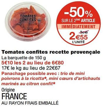 Promotions Tomates confites recette provençale - Produit Maison - MonoPrix - Valide de 21/10/2020 à 01/11/2020 chez MonoPrix