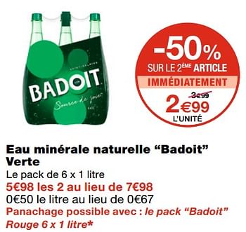 Promotions Eau minérale naturelle badoit verte - Badoit - Valide de 21/10/2020 à 01/11/2020 chez MonoPrix