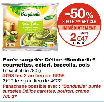 Promotions Purée surgelée délice bonduelle courgettes, céleri, brocolis, pois - Bonduelle - Valide de 21/10/2020 à 01/11/2020 chez MonoPrix
