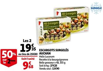 Promoties Escargots surgelés auchan - Huismerk - Auchan - Geldig van 28/10/2020 tot 03/11/2020 bij Auchan