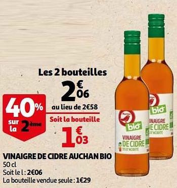 Promotions Vinaigre de cidre auchan bio - Produit Maison - Auchan Ronq - Valide de 28/10/2020 à 03/11/2020 chez Auchan Ronq